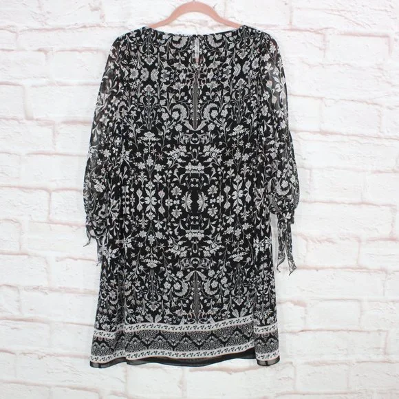 NEW Max Studio Black 100% Polyester Floral Cold Shoulder Sleeves Dress Size M - Picture 8 of 11